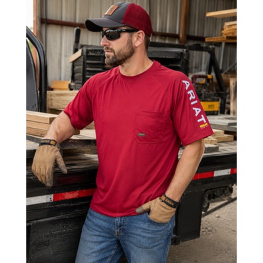 Ariat Rebar Heat Fighter Mens Medium Red Short Sleeve Pocket Workwear T-Shirt
